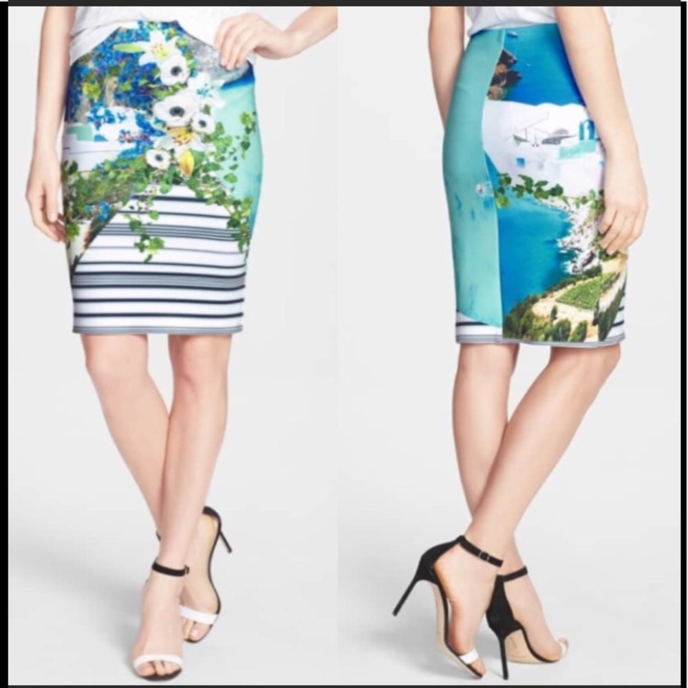 Clover Canyon Corfu Swirl Neoprene Pencil Skirt M